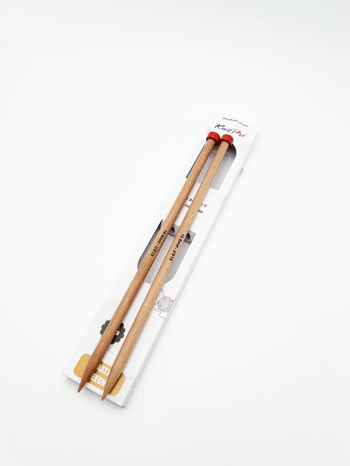 KnitPro Basix Beech Straight Needles 10mm 30cm (US 15 / 12")