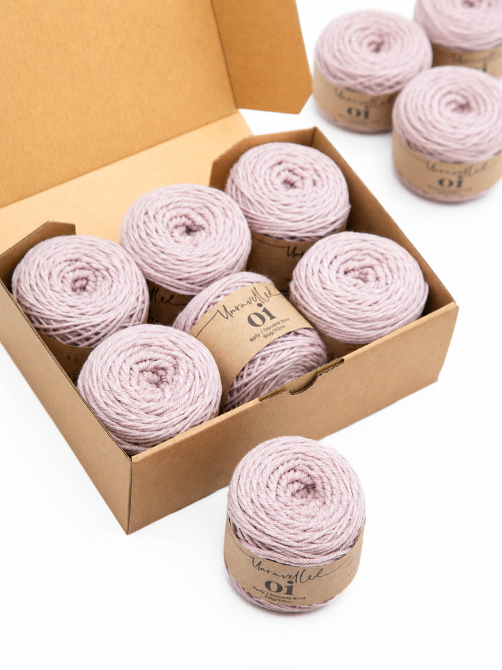 Unravelled Oi Merino yarn in Soft Blush for the Euclid Shawl knitting kit