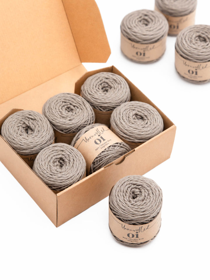 Unravelled Oi Merino yarn in Wild Mushroom for the Euclid Shawl knitting kit