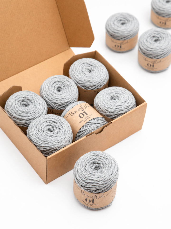 Unravelled Oi Merino yarn in Sea Mist for the Euclid Shawl knitting kit