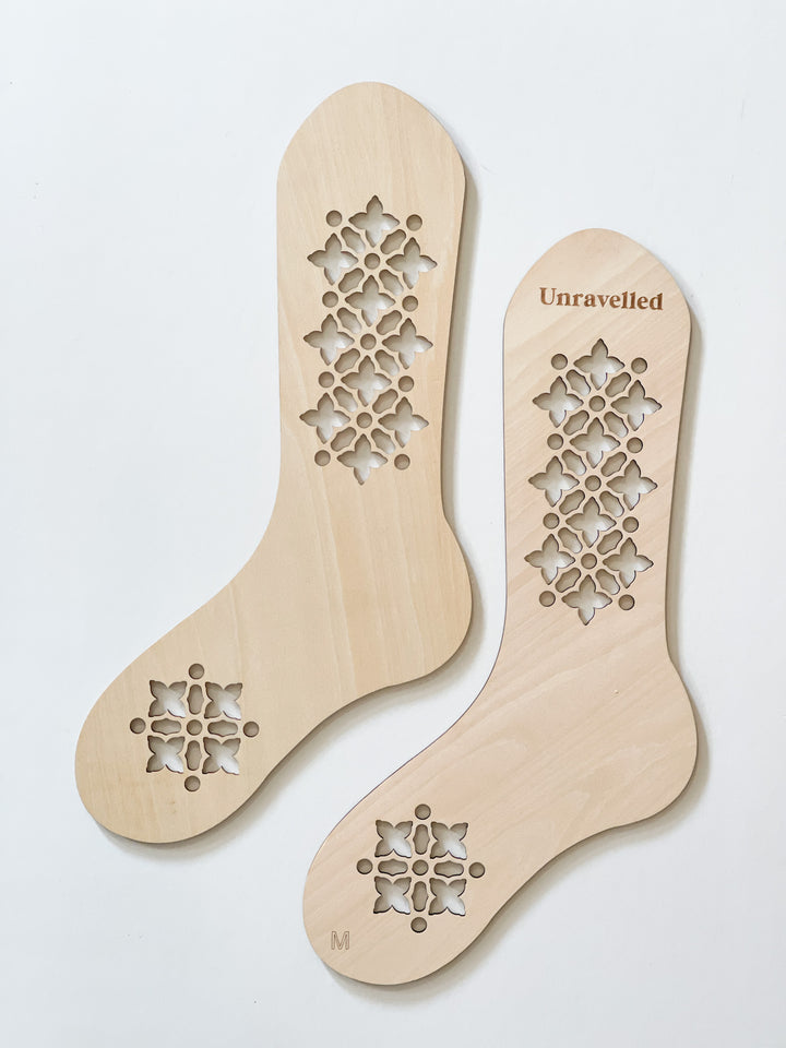 Unravelled Wooden Sock Blockers